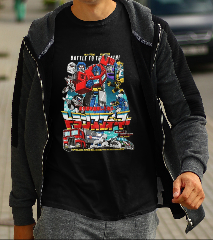 Optimus Prime Megatron Transformers Battle To The Death Beyond Good Japanese Text Autobots Decepticons Truck Robot T-Shirt