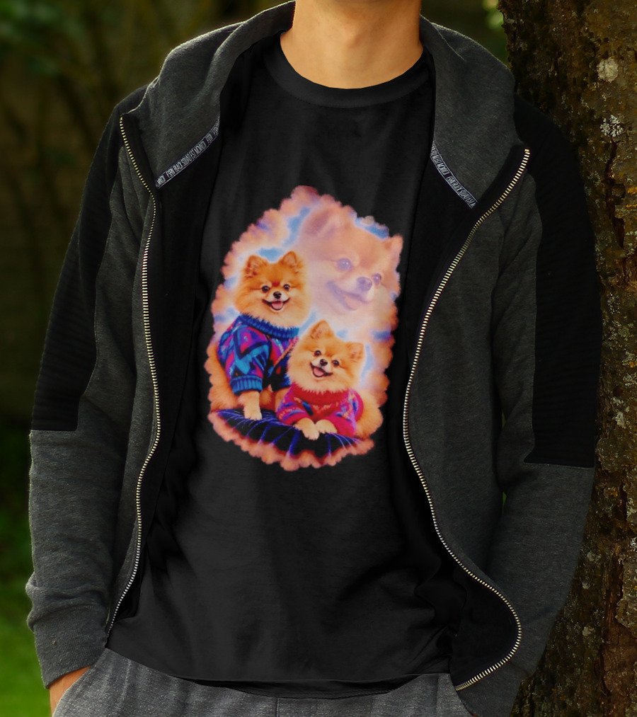 Pomeranian Puppies Cozy Sweaters Neon Pastel Vibe T-Shirt