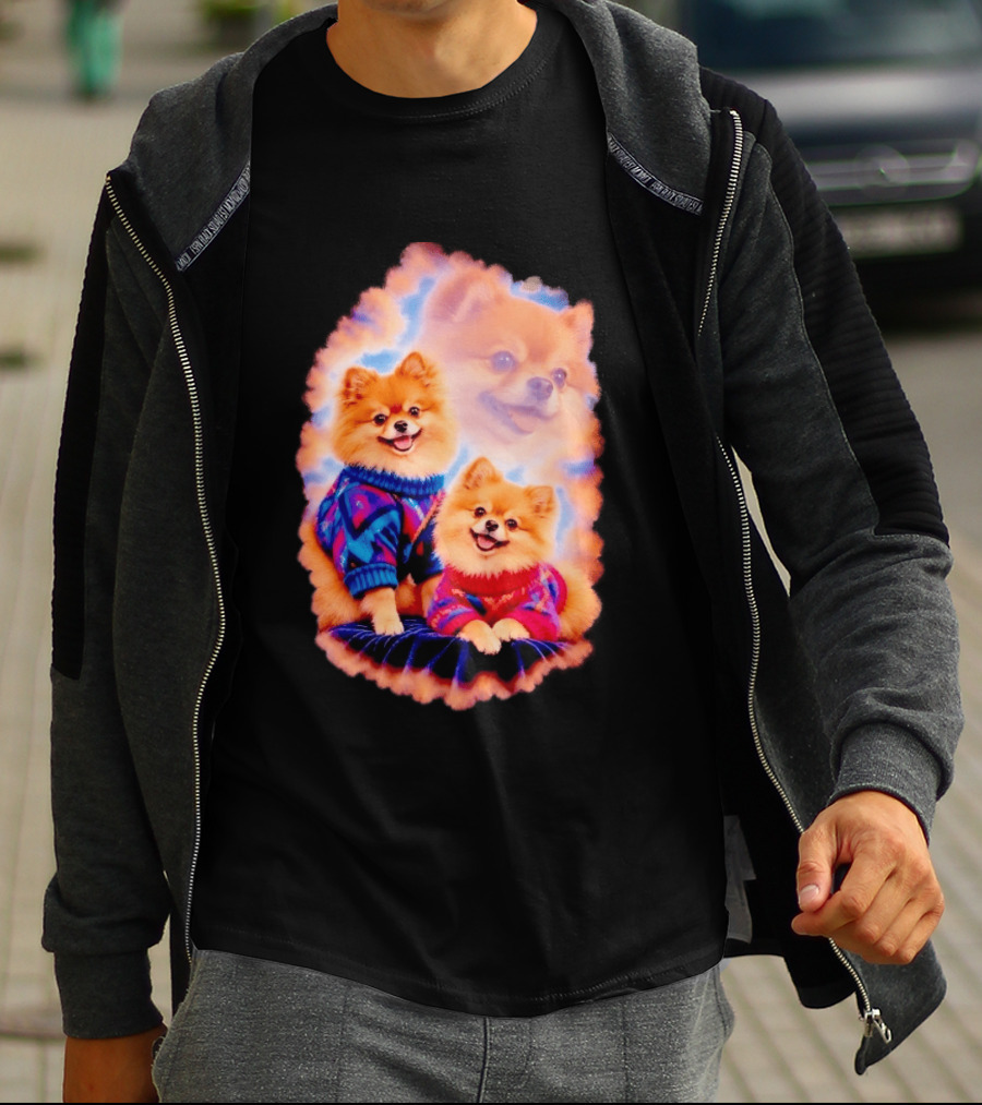 Pomeranian Puppies Cozy Sweaters Neon Pastel Vibe T-Shirt