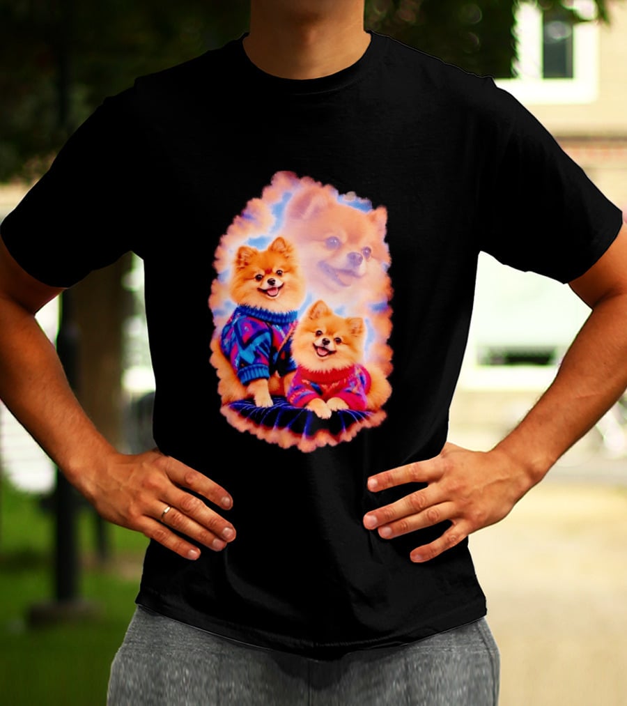Pomeranian Puppies Cozy Sweaters Neon Pastel Vibe T-Shirt