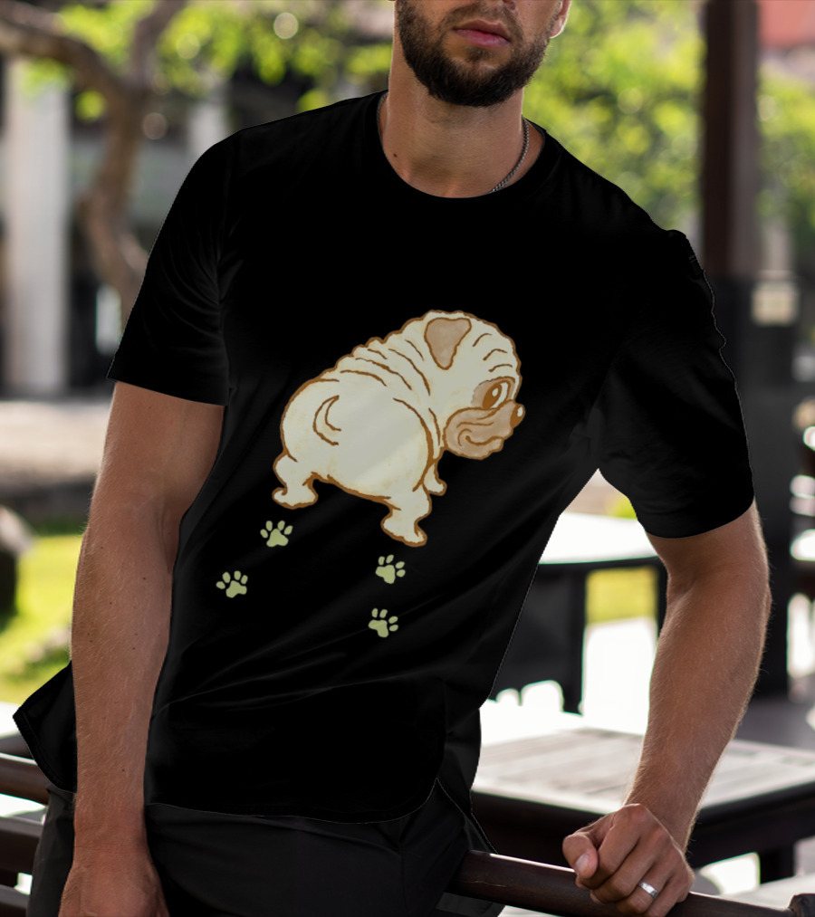 Pug Looking Back With Paw Prints Dog Cute Canine T-Shirt