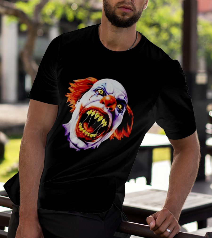Scary Pennywise The Clown IT Horror Teeth And Fiery Hair T-Shirt