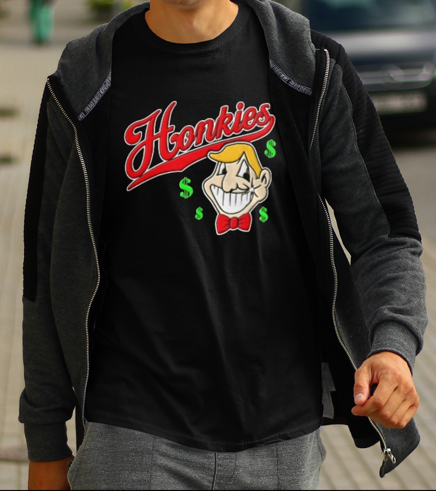 Honkies Red Script Cartoon Blond Man Dollar Signs T-Shirt