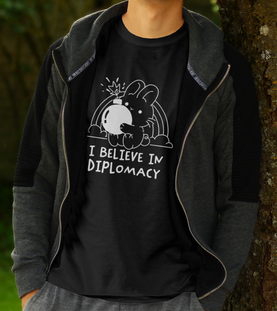 I Believe In Diplomacy Bunny Holding Bomb With Rainbow T-Shirt
