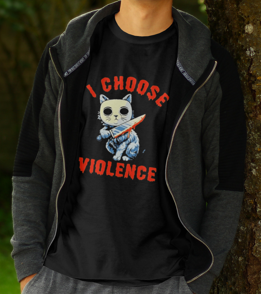 I Choose Violence Cat With Knife Horror Creepy Mask T-Shirt