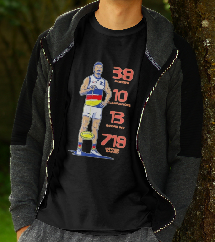 Izak Rankine Adelaide Crows 39 Pozzies 10 Clearances 13 Score Inv 719 Metres Gained AFL Sherrin Rugby Stats T-Shirt