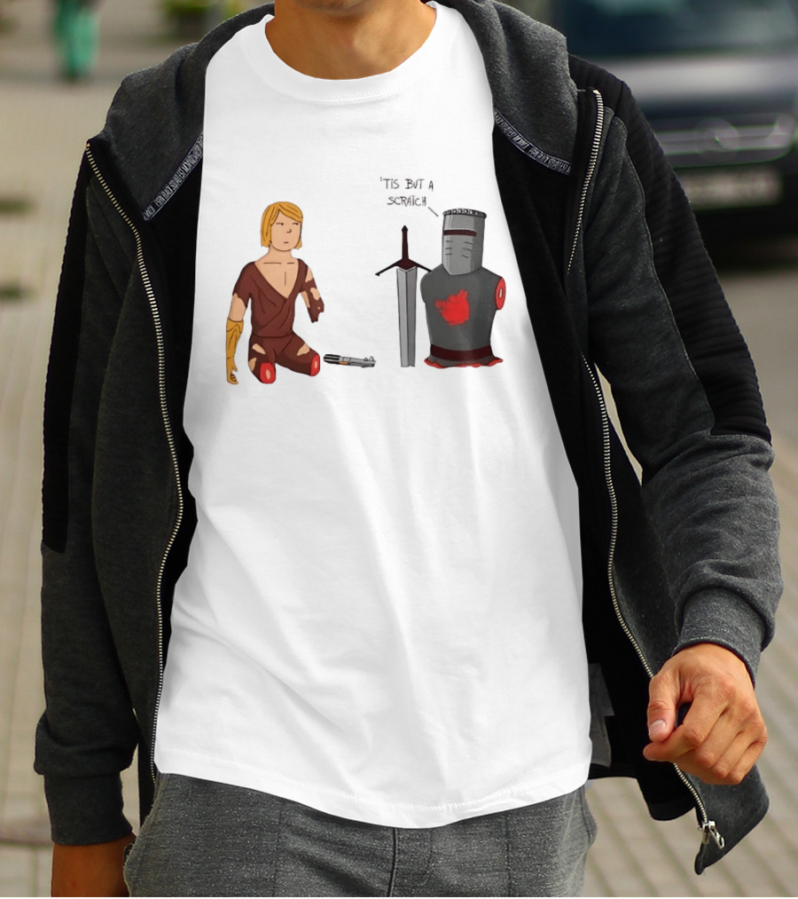 Anakin Skywalker And The Black Knight 'Tis But A Scratch Crossover Humor T-Shirt