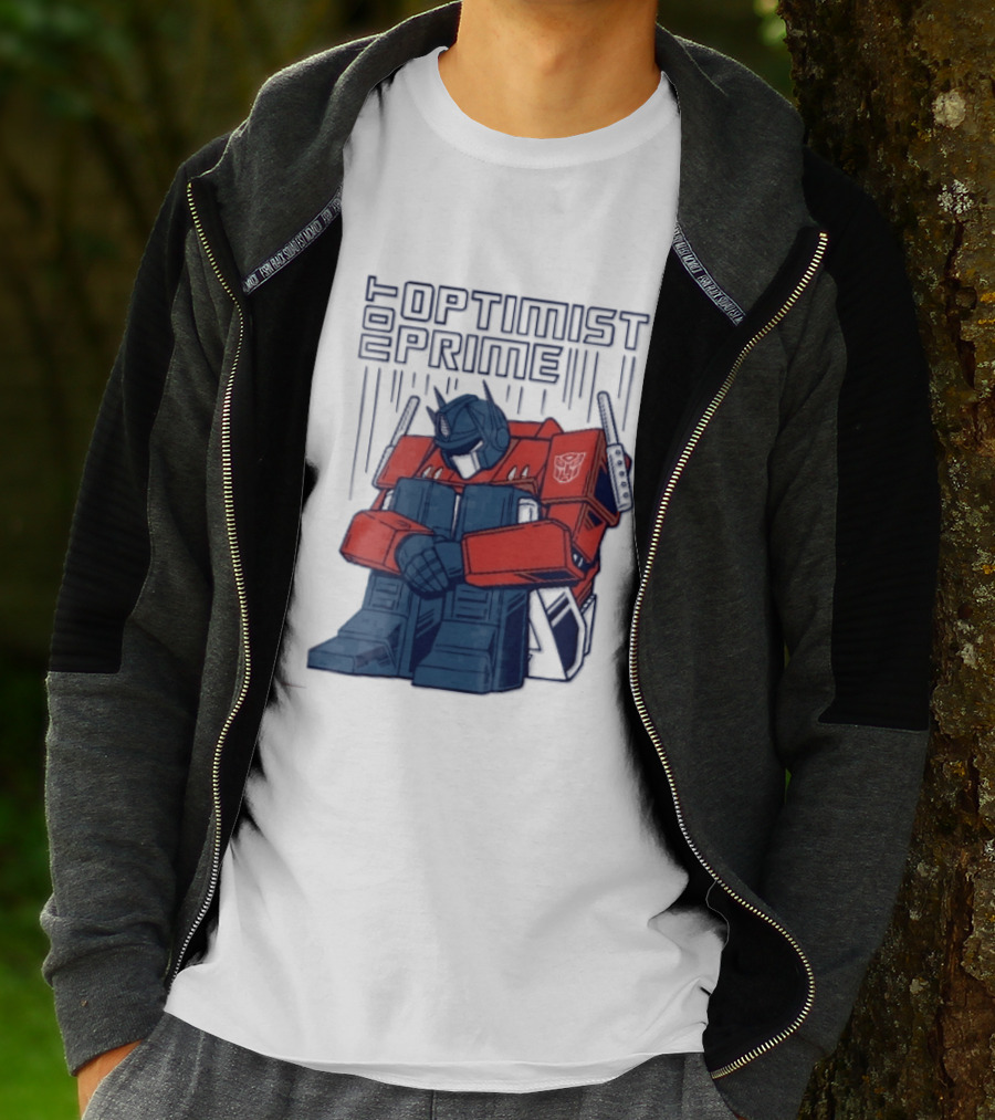 Optimist Prime Depressed Sad Robot Autobots Sitting T-Shirt
