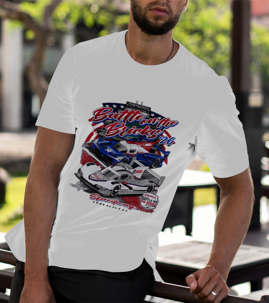 Battle On The Bricks '26 IMSA Indianapolis Motor Speedway Tire Rack Racing Cars T-Shirt
