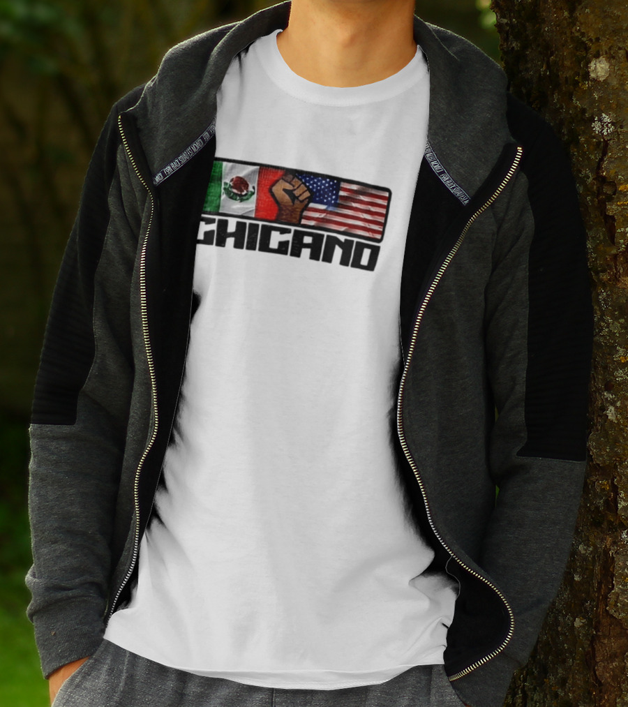 Chicano Mexican And American Flags With Raised Fist T-Shirt
