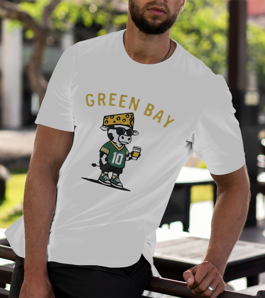 Green Bay Cow Wearing Cheesehead And Number 10 Jersey T-Shirt