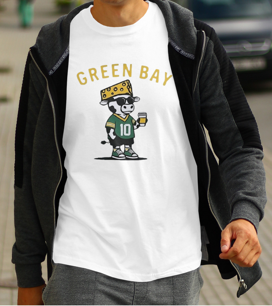 Green Bay Cow Wearing Cheesehead And Number 10 Jersey T-Shirt