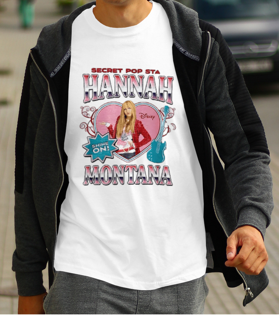 Hannah Montana Secret Pop Star Shine On Disney Heart Electric Guitar T-Shirt