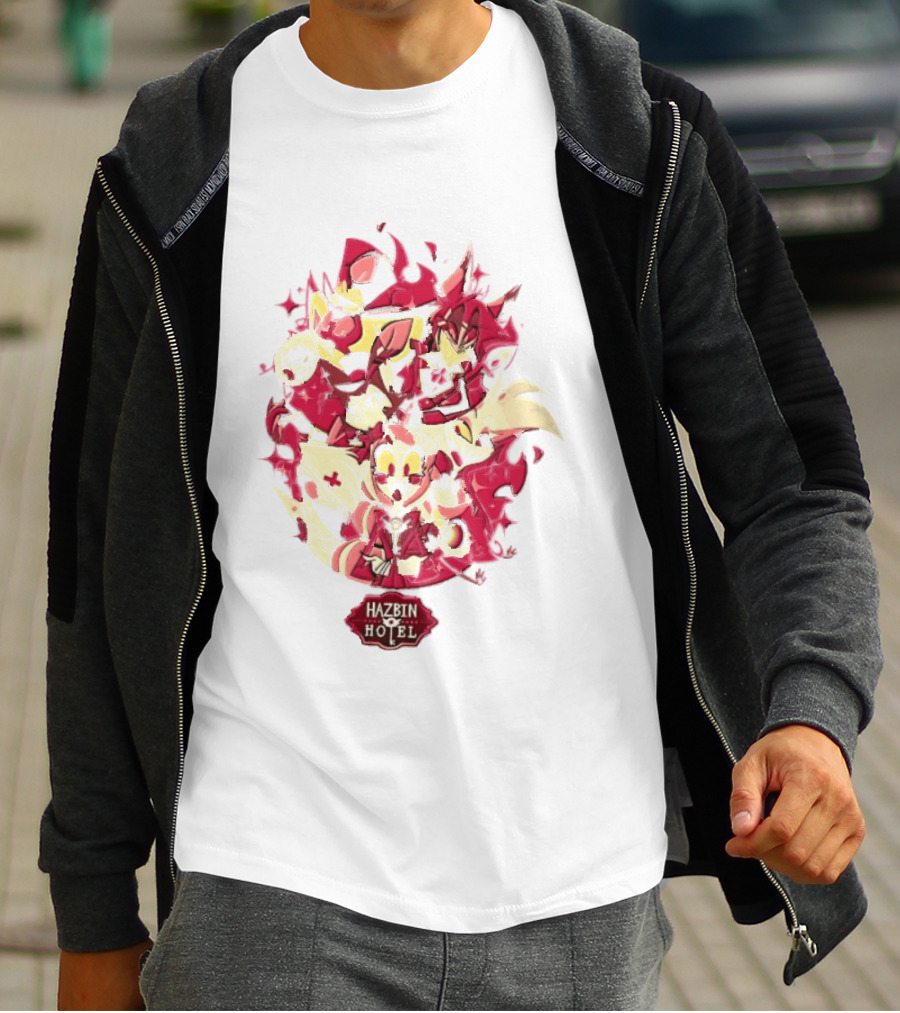 Hazbin Hotel Demon Characters Red Sparkles Group T-Shirt