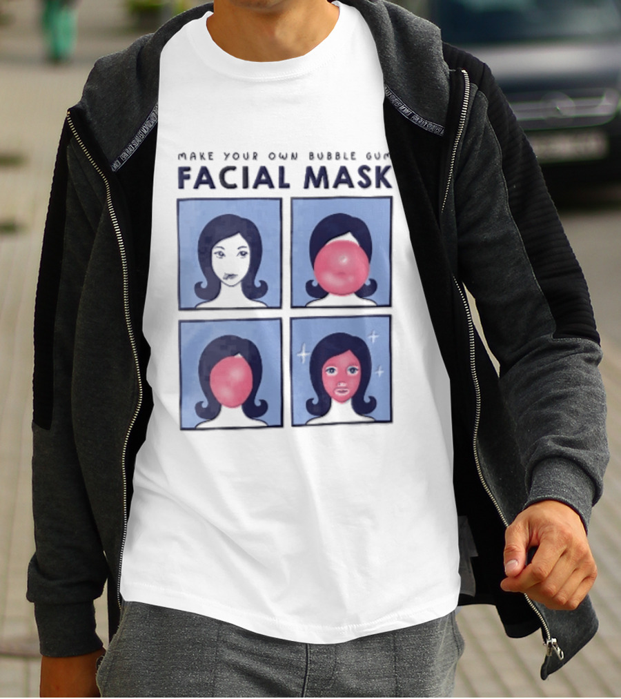 Make Your Own Bubble Gum Facial Mask Comic Woman Four Panel Pink Pop T-Shirt