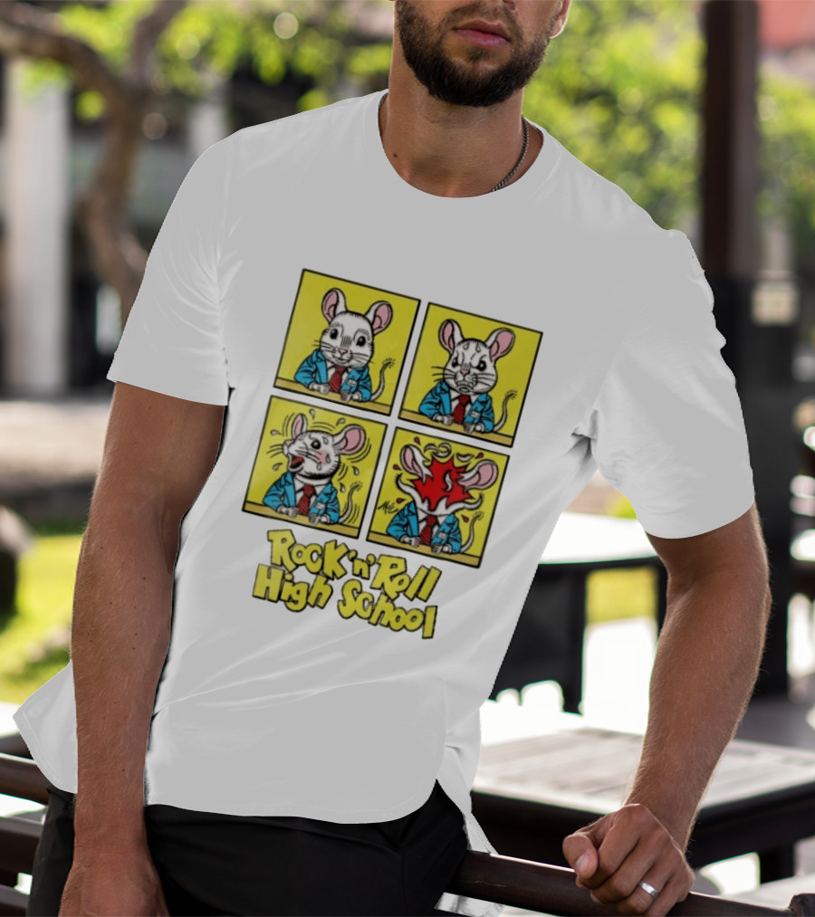 Rock N Roll High School Comic Mouse Head Explosion Cartoon Panels T-Shirt
