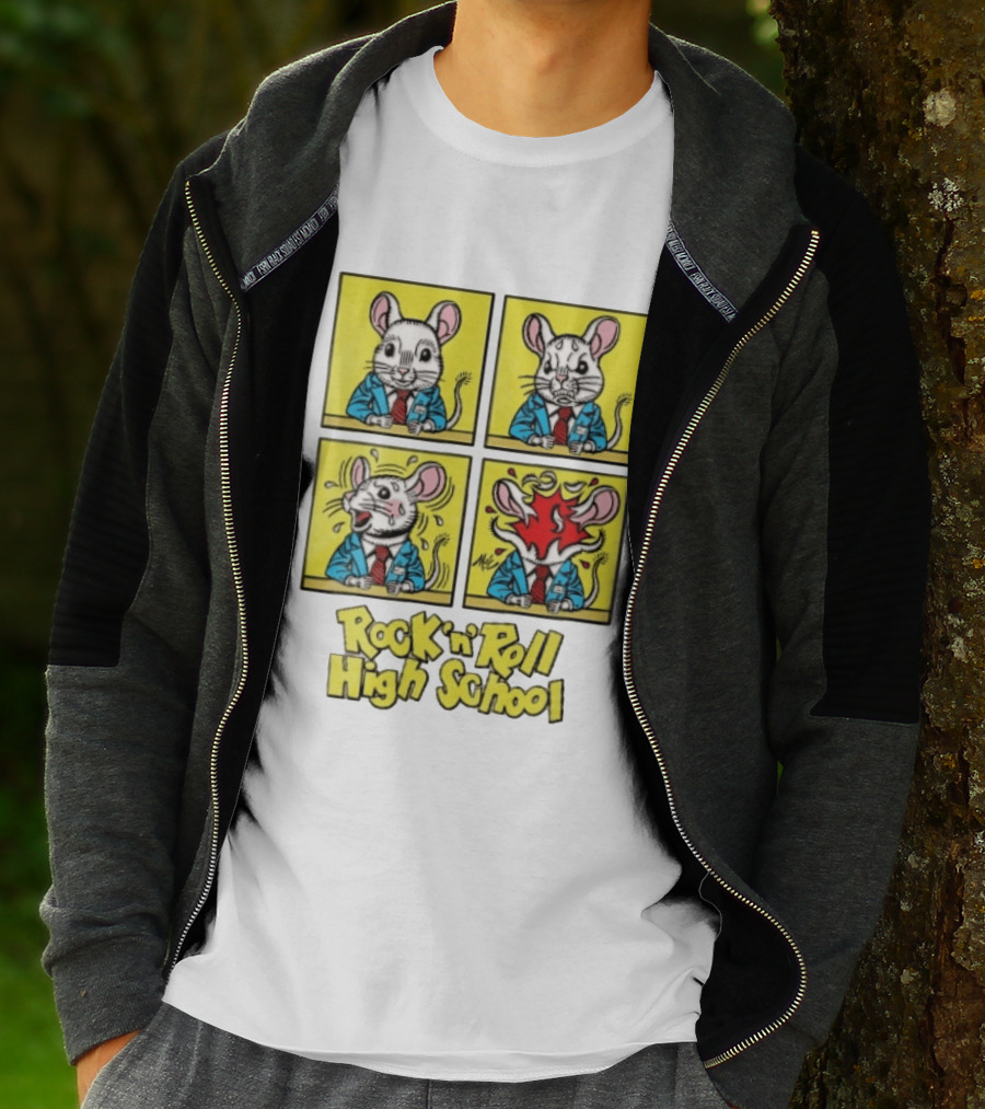 Rock N Roll High School Comic Mouse Head Explosion Cartoon Panels T-Shirt