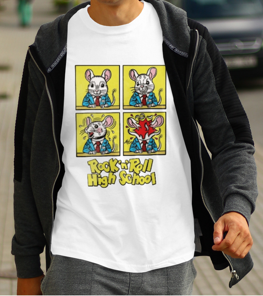 Rock N Roll High School Comic Mouse Head Explosion Cartoon Panels T-Shirt