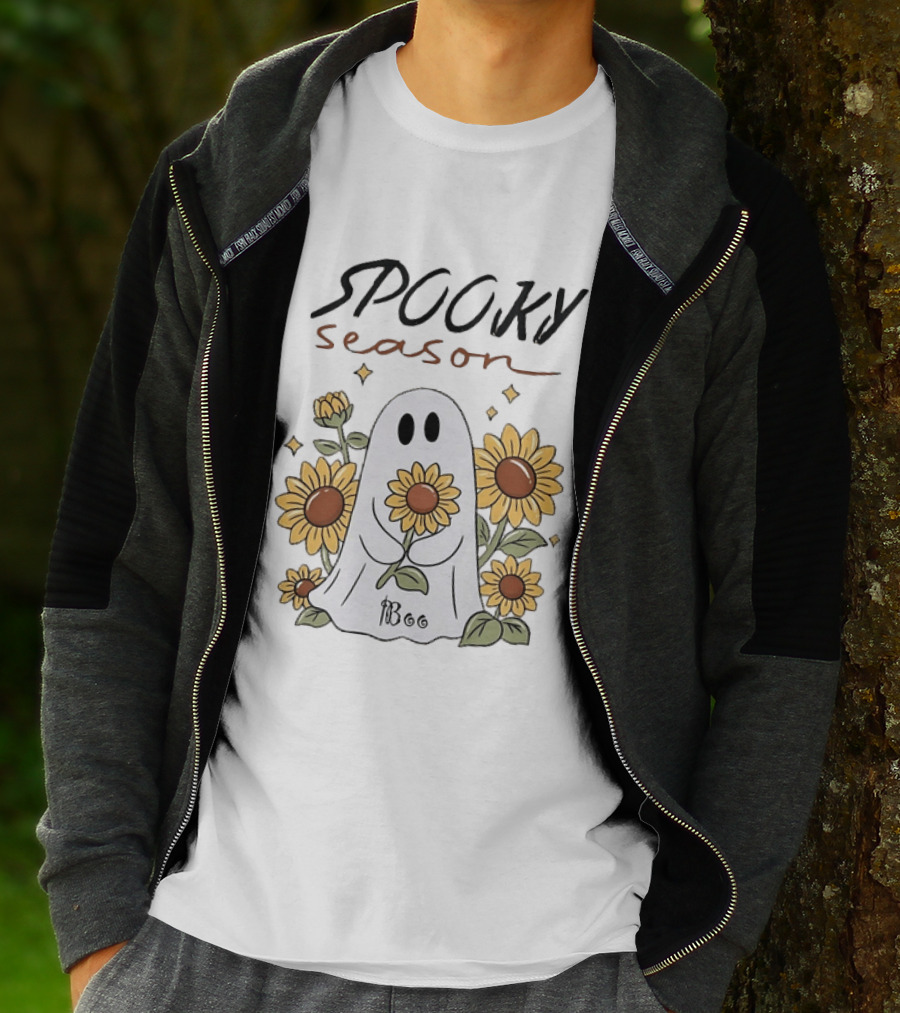 Spooky Season Ghost With Sunflowers Halloween Sunflower Ghost T-Shirt