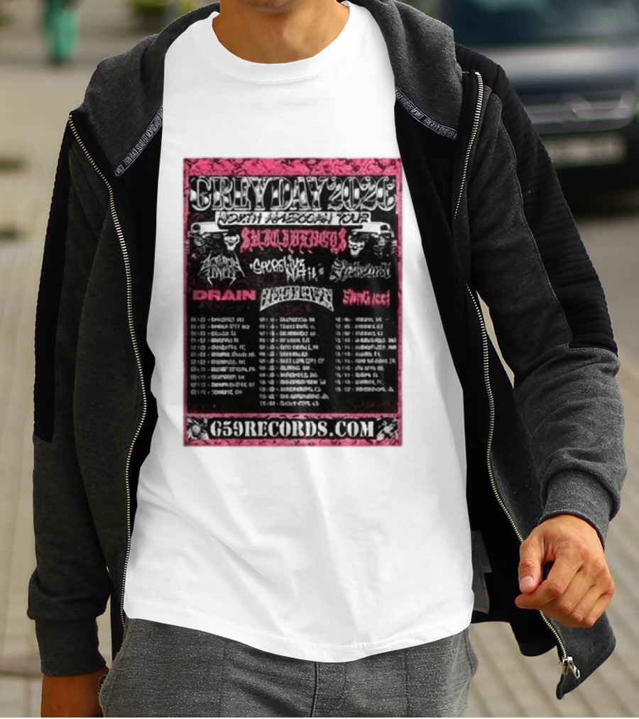 Greyday 2026 North American Tour Lineup Photo G59Records Suicideboys Drain Lineup Dates T-Shirt