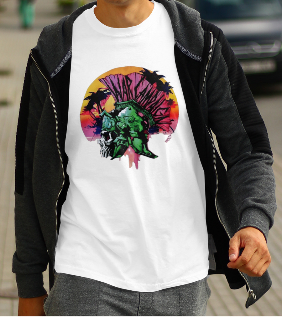 Warcraft Skull Spartan Helmet Tropical Sunset T-Shirt