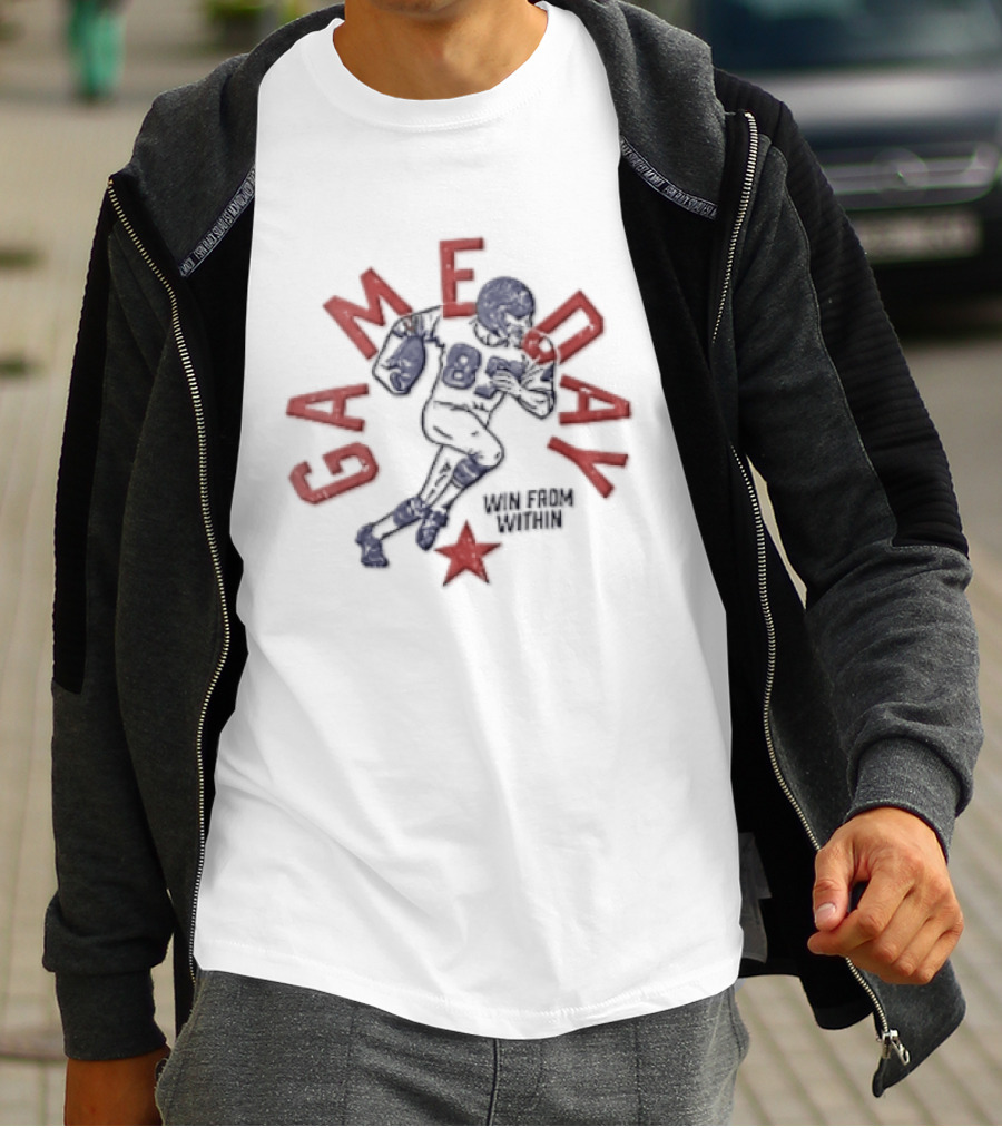 Win From Within Distressed Football Player Red Star T-Shirt