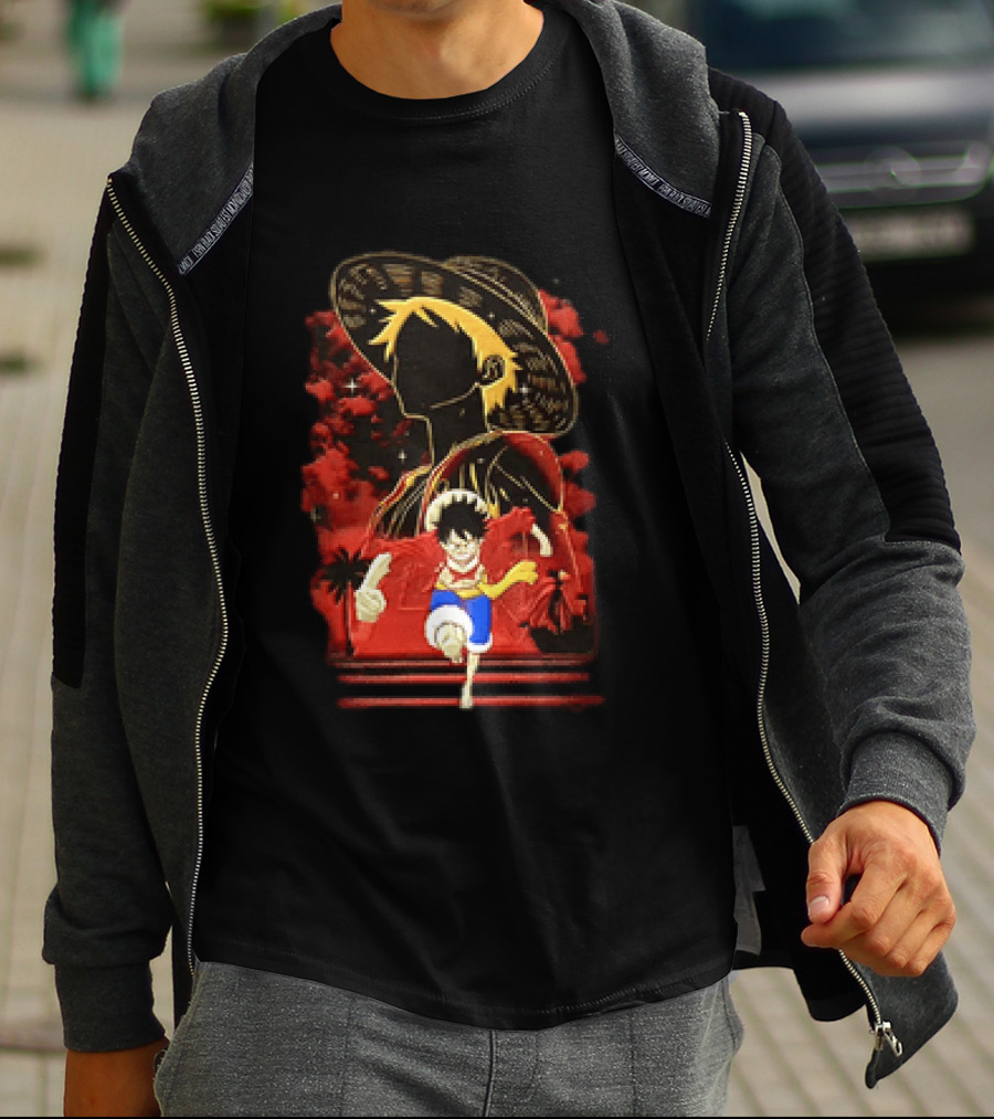 Monkey D Luffy Adventure Icon One Piece Anime Running Figure T-Shirt
