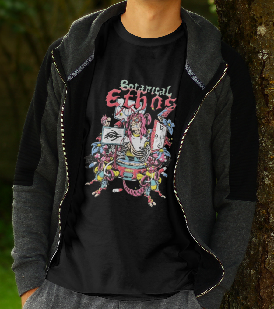 Botanical Ethnos Cyberpunk Cyborg DNA Strand Pill Mushroom Cartoon T-Shirt