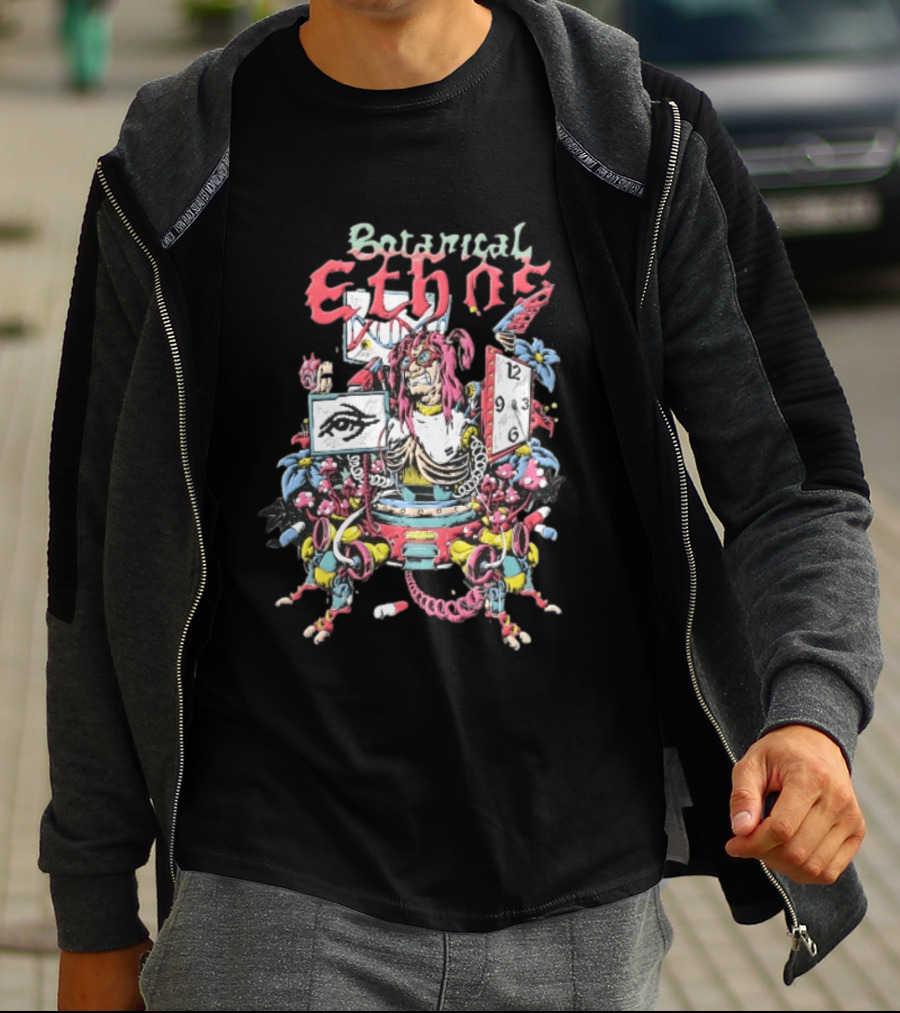 Botanical Ethnos Cyberpunk Cyborg DNA Strand Pill Mushroom Cartoon T-Shirt