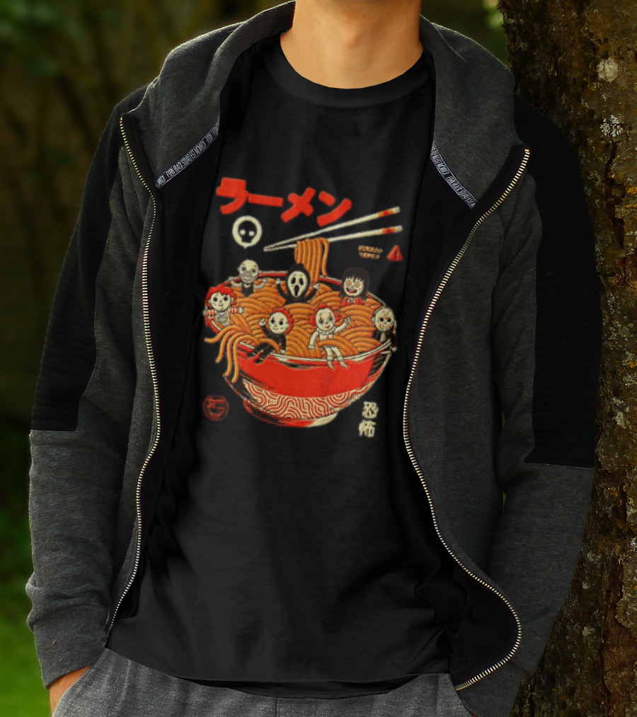 Chucky Ghostface Kayako Michael Myers Pennywise Jason Voorhees Ramen Horror Characters Eat Scream T-Shirt