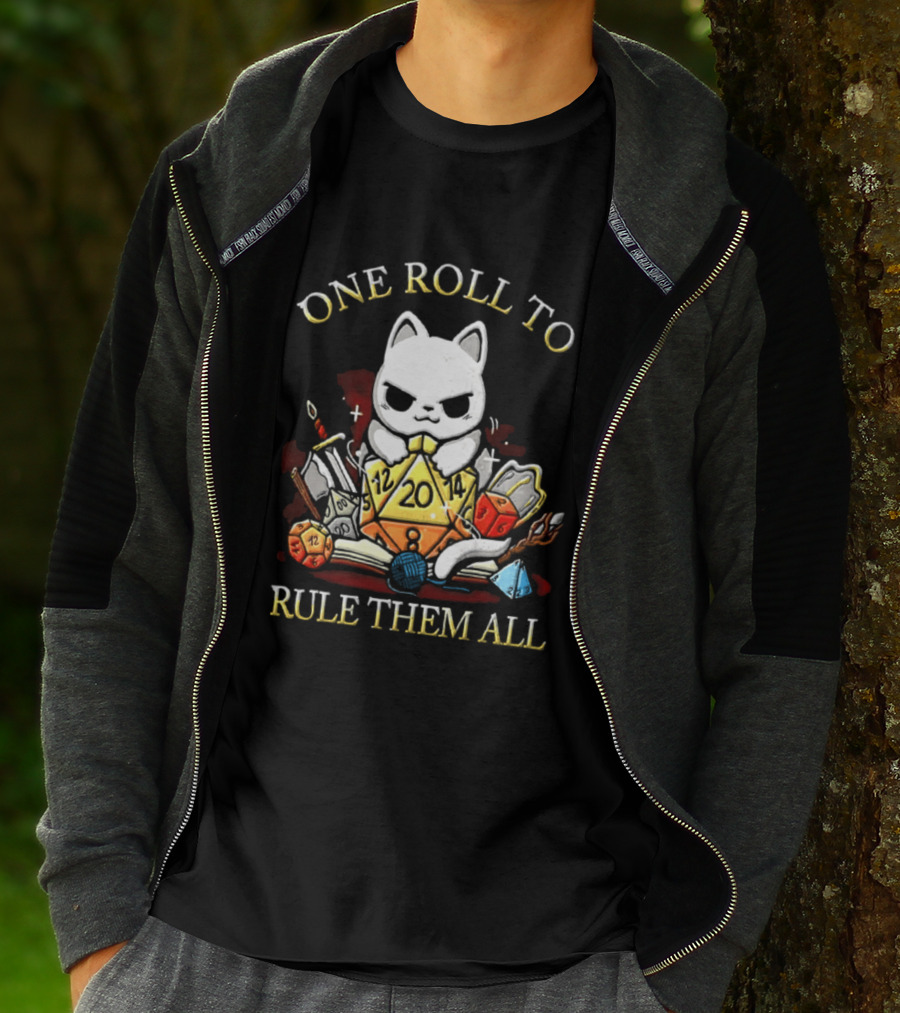 One Roll To Rule Them All Cat With Tabletop Gaming Dice T-Shirt
