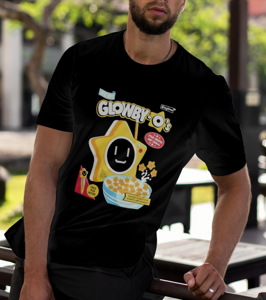 NEW Playtime Co Glowby O's Star Shaped Oat Cereal Box With Smiling Star And Bowl Of Cereal Bites T-Shirt