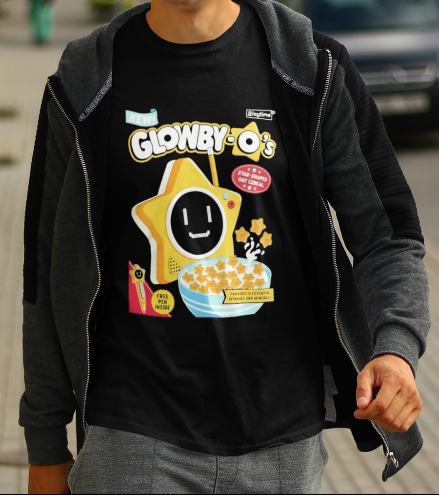 NEW Playtime Co Glowby O's Star Shaped Oat Cereal Box With Smiling Star And Bowl Of Cereal Bites T-Shirt