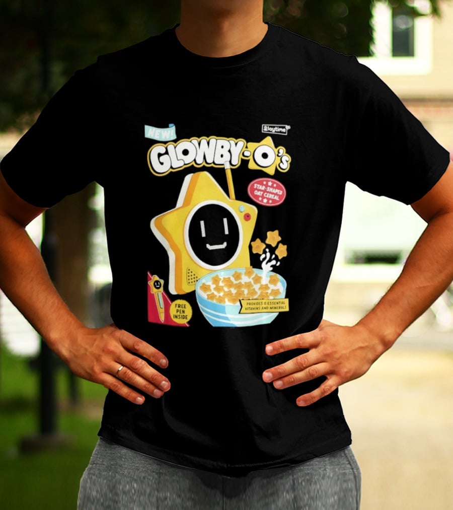 NEW Playtime Co Glowby O's Star Shaped Oat Cereal Box With Smiling Star And Bowl Of Cereal Bites T-Shirt