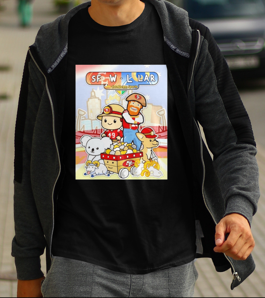SF 49ers Vs LAR CornDoggy Sports Matchup With Cute Characters And Animals T-Shirt