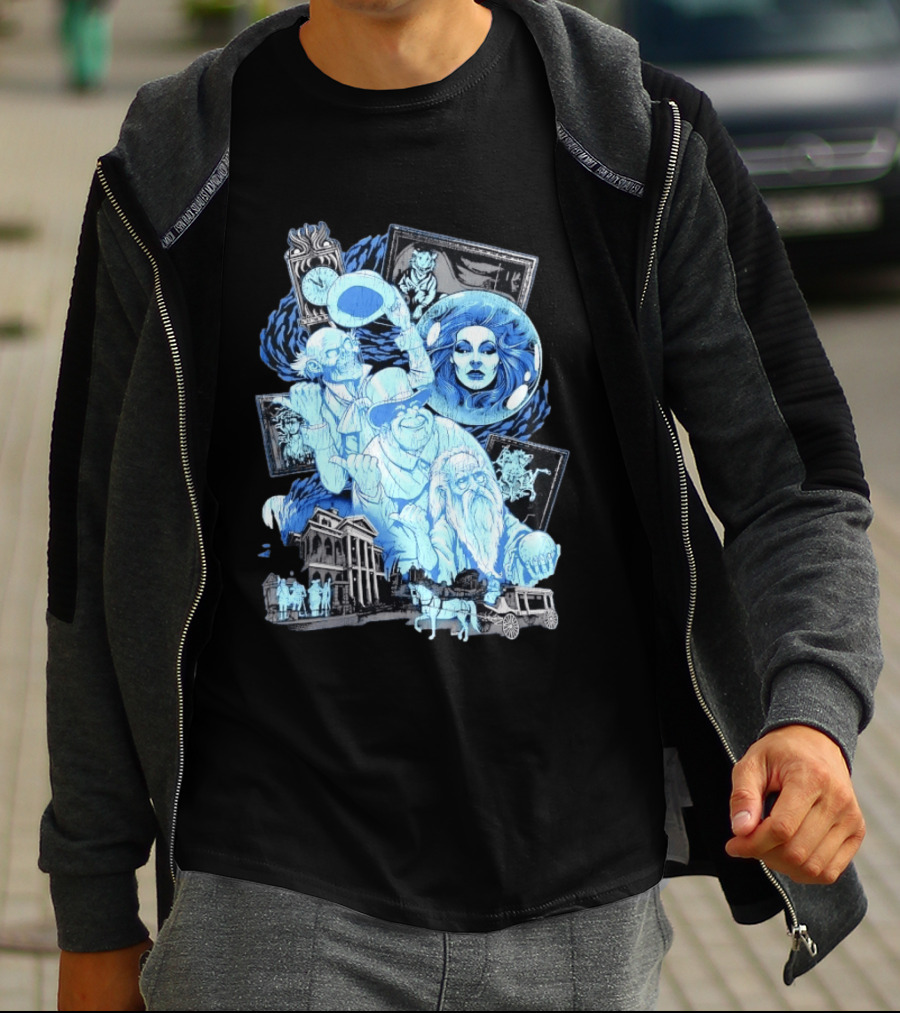 The Haunted Mansion Ghostly Spirits Madame Leota Hitchhiking Ghosts And Doom Buggy T-Shirt