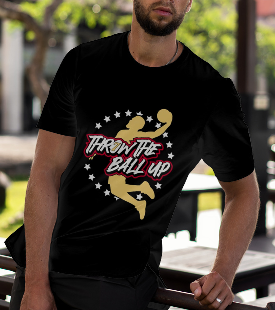 Throw The Ball Up Basketball Player Silhouette With Stars T-Shirt