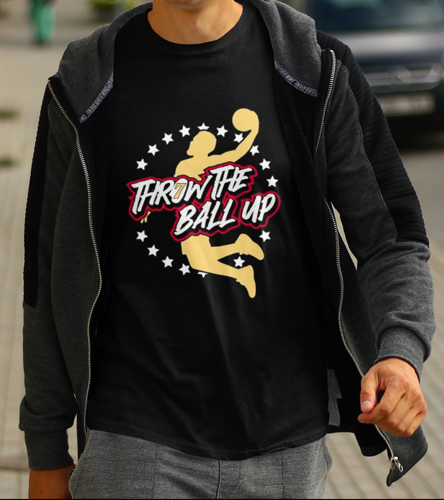 Throw The Ball Up Basketball Player Silhouette With Stars T-Shirt