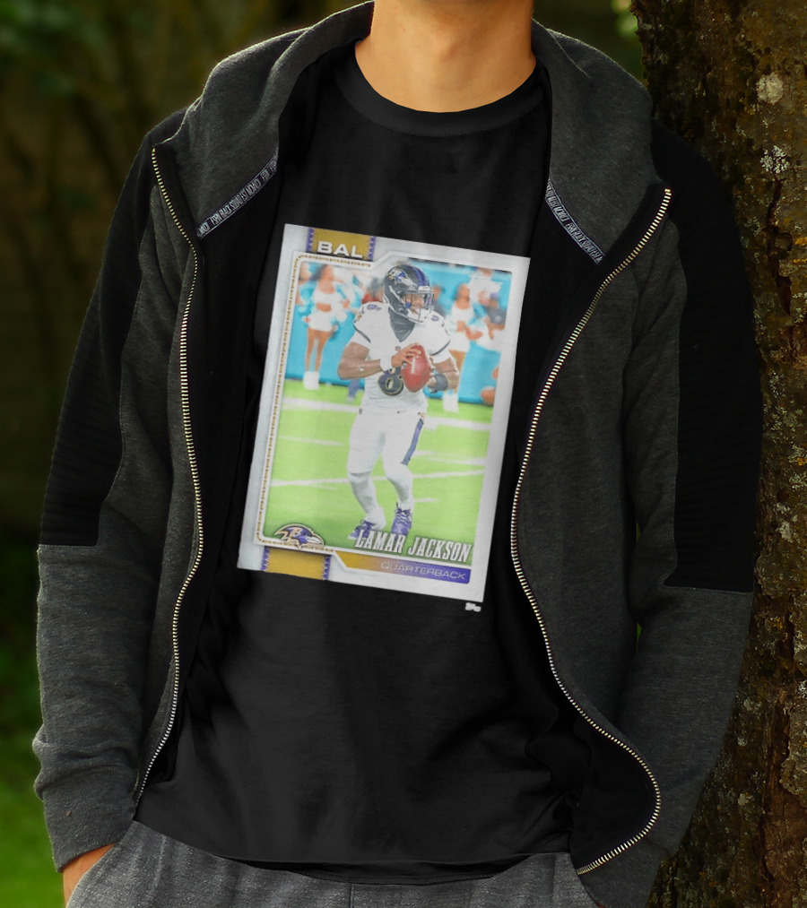 Lamar Jackson Baltimore Ravens Quarterback Topps Trading Card Authentic NFL Edition T-Shirt