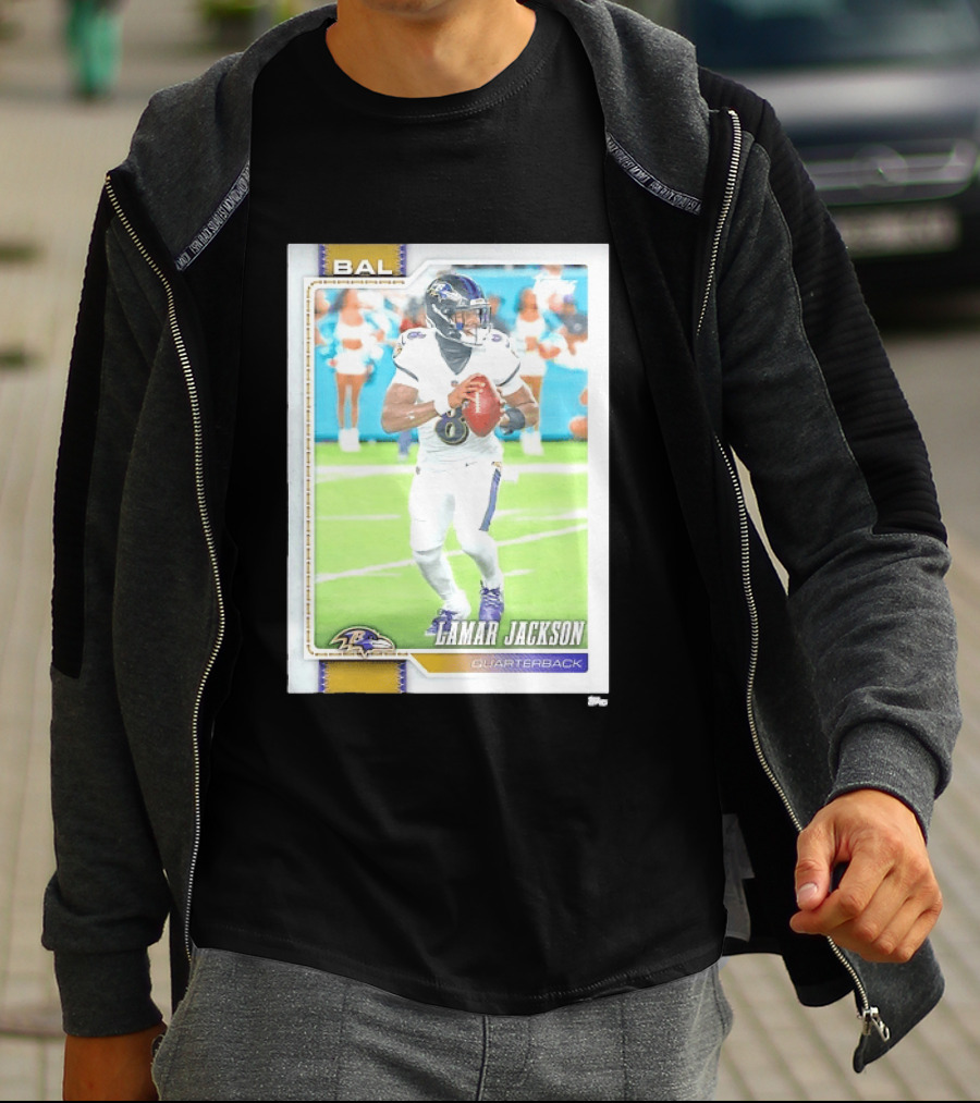 Lamar Jackson Baltimore Ravens Quarterback Topps Trading Card Authentic NFL Edition T-Shirt