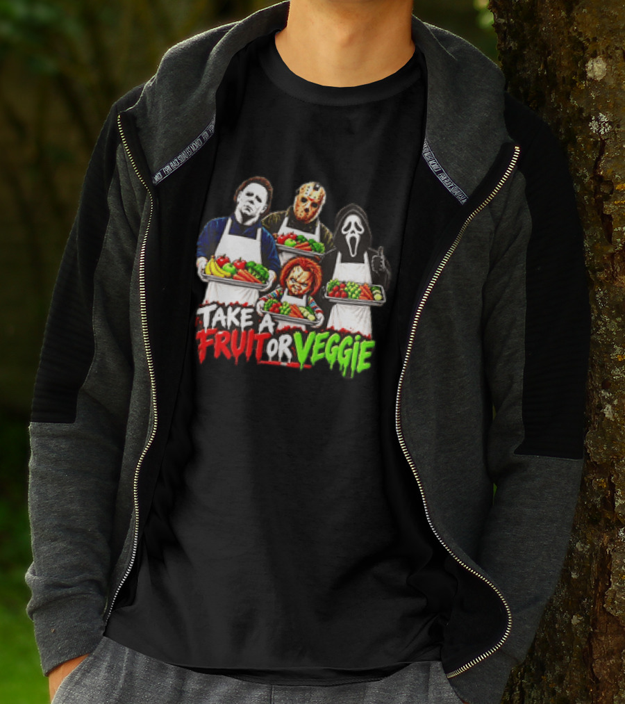Michael Myers Jason Voorhees Ghostface Chucky Horror Movie Take A Fruit Or Veggie T-Shirt