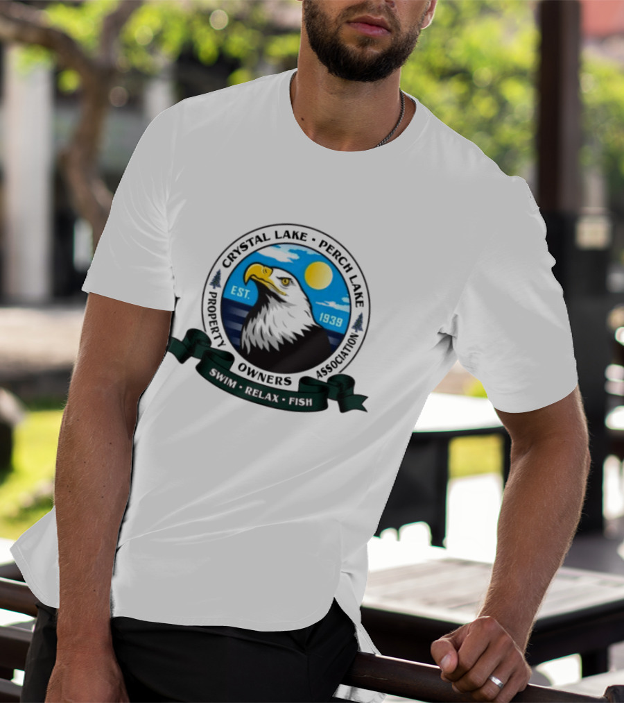 Crystal Lake Perch Lake Property Owners Association Eagle Emblem Est. 1939 Swim Relax Fish T-Shirt