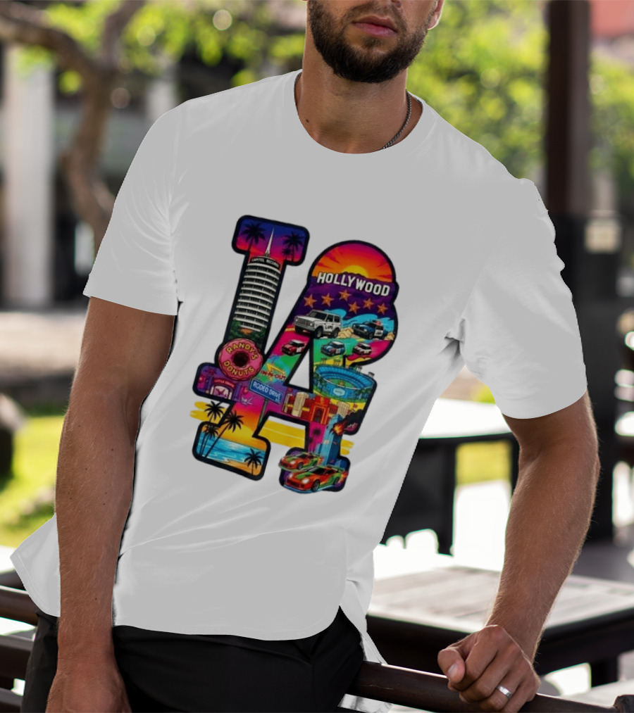 Los Angeles Hollywood Randy's Donuts Rodeo Drive Palm Trees Dodgers Stadium T-Shirt