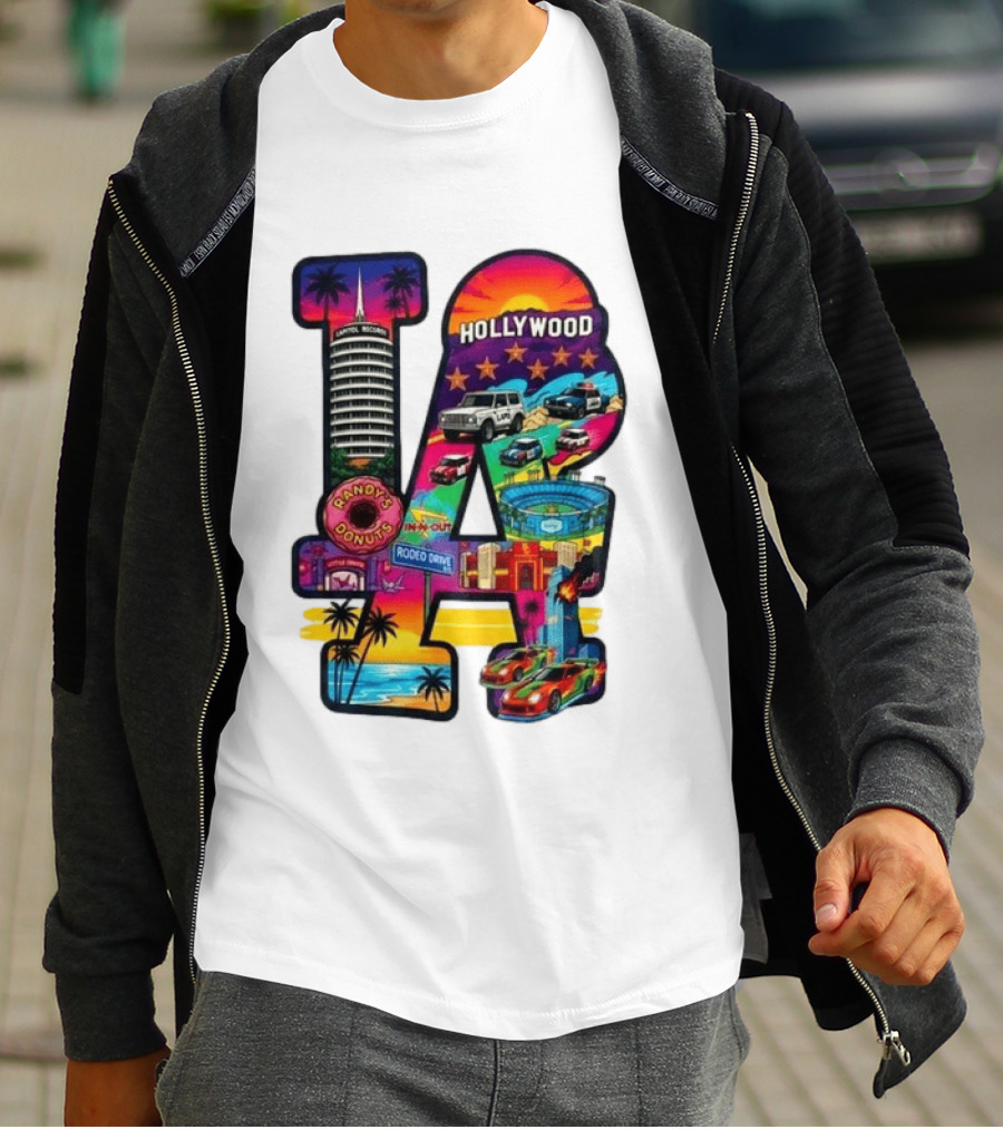 Los Angeles Hollywood Randy's Donuts Rodeo Drive Palm Trees Dodgers Stadium T-Shirt