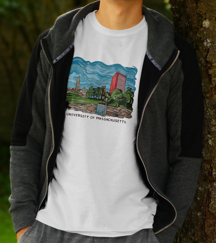 University Of Massachusetts Landmark Campus Scene Tower And Trees T-Shirt