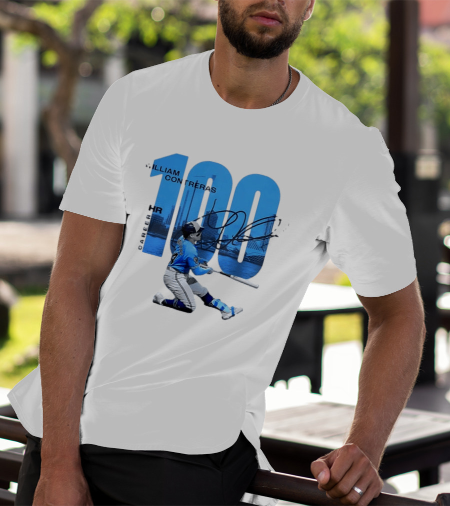 William Contreras Milwaukee Brewers 100 HR Milestone Signature T-Shirt