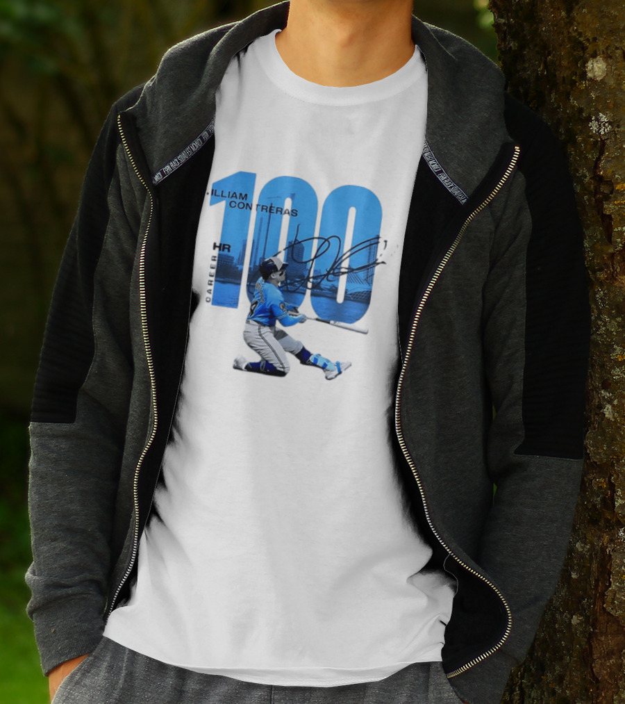 William Contreras Milwaukee Brewers 100 HR Milestone Signature T-Shirt