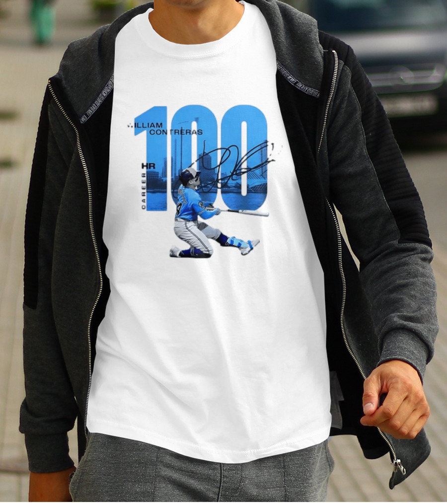 William Contreras Milwaukee Brewers 100 HR Milestone Signature T-Shirt