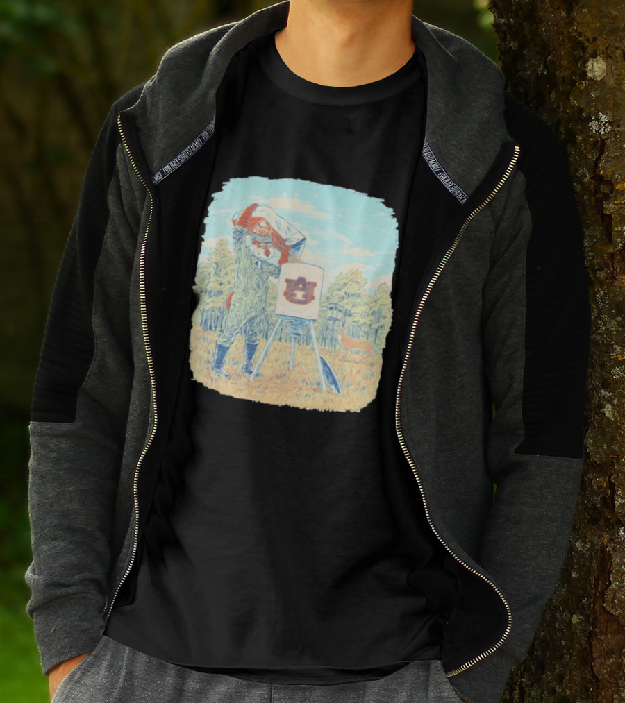 Aubie The Tiger Auburn University Deer Hunting Scene With Feeder And Deer T-Shirt