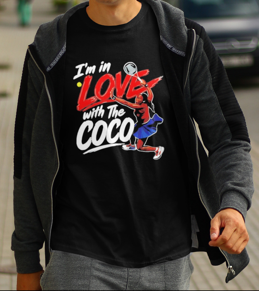 I'm In Love With The Coco Tennis Slam Action Bold Red And White T-Shirt